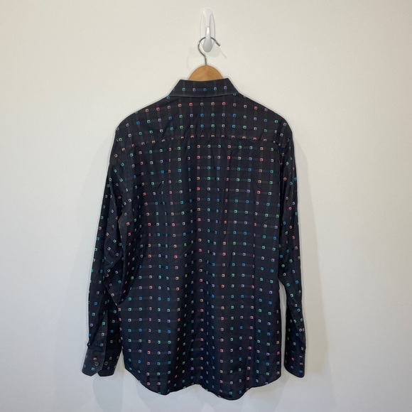 Bugatchi Black Classic Fit Multi-Color Square Print Button Up Short - Picture 4 of 7